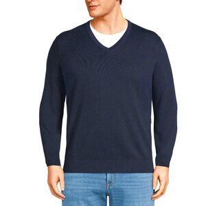 Lands’ End Men’s	| 100% Supima Cotton V-Neck Sweater Navy Blue | Size Large